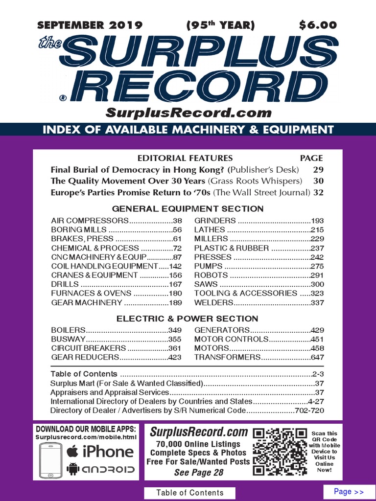 September 19 Surplus Record Machinery Equipment Directory Pdf Electric Motor Machines