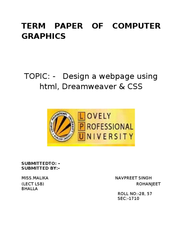 Term Paper of Computer Graphics | PDF | Html | Html Element