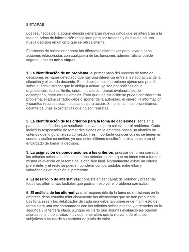8 Etapas de La Toma de Decisiones | PDF | Toma de decisiones | Ciencia ...