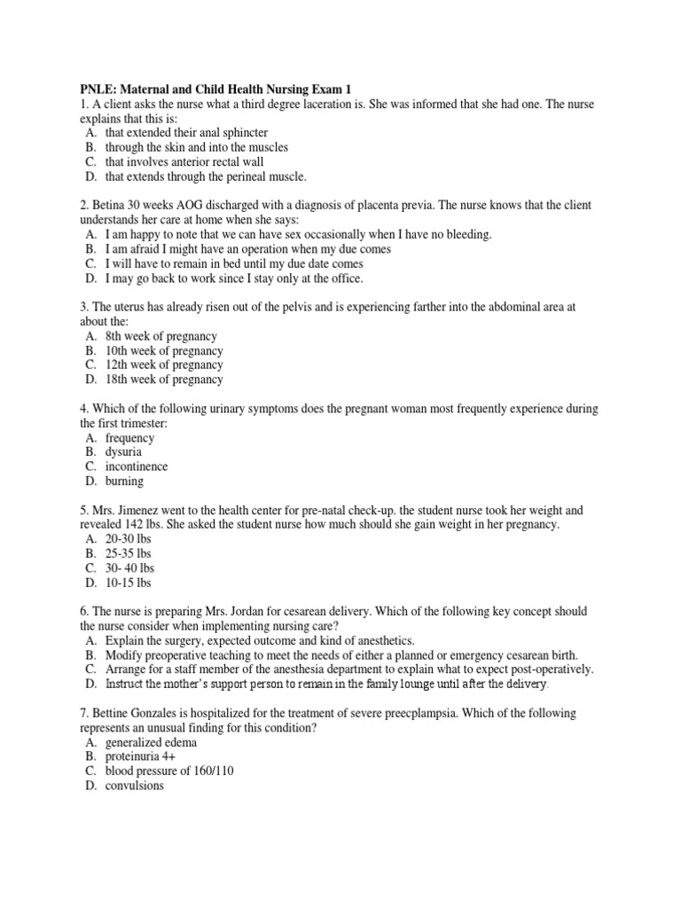 PNLE Maternal and Child Health Nursing Exam 1 Childbirth Fetus