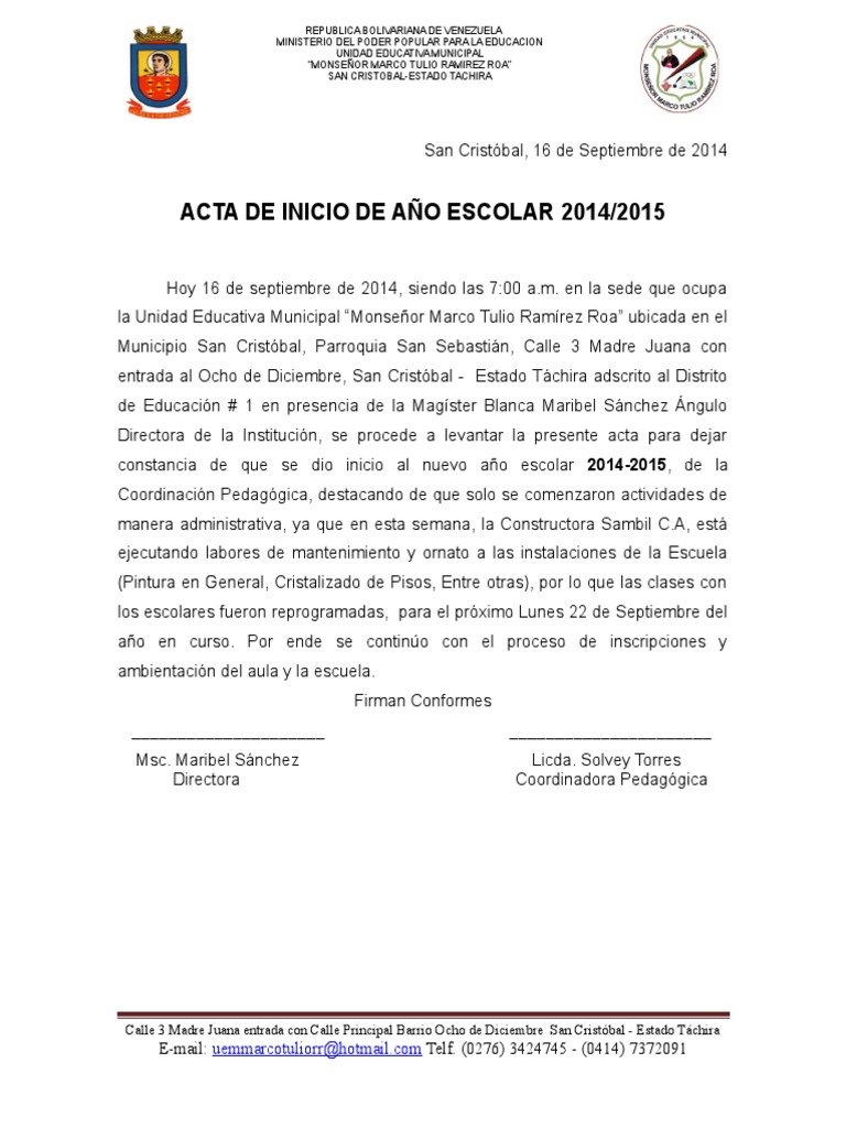 Acta de Inicio | PDF | Educación avanzada
