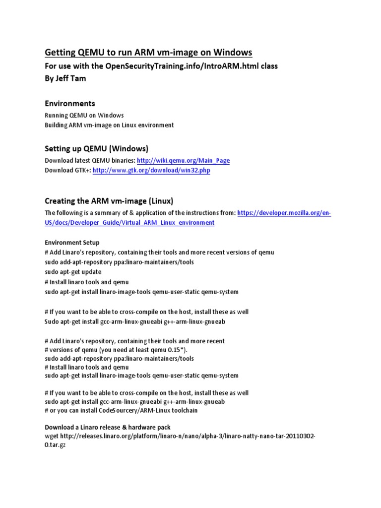 Running ARM QEMU on Windows Guide | PDF | Free Software | Computing ...