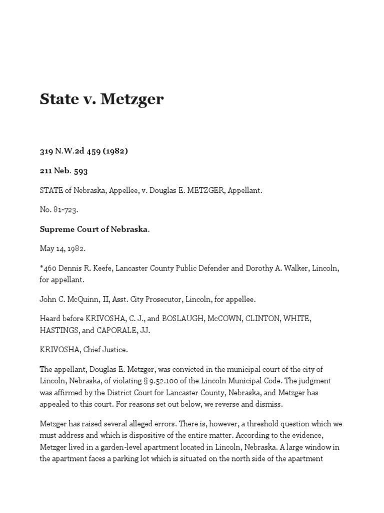 State v. Metzger 1982 PDF Vagueness Doctrine Crime & Violence