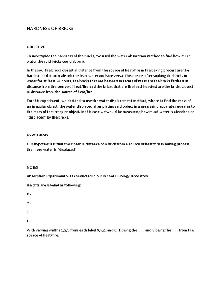 Hardness of Bricks (Absorption Test) PDF Experiment Hardness