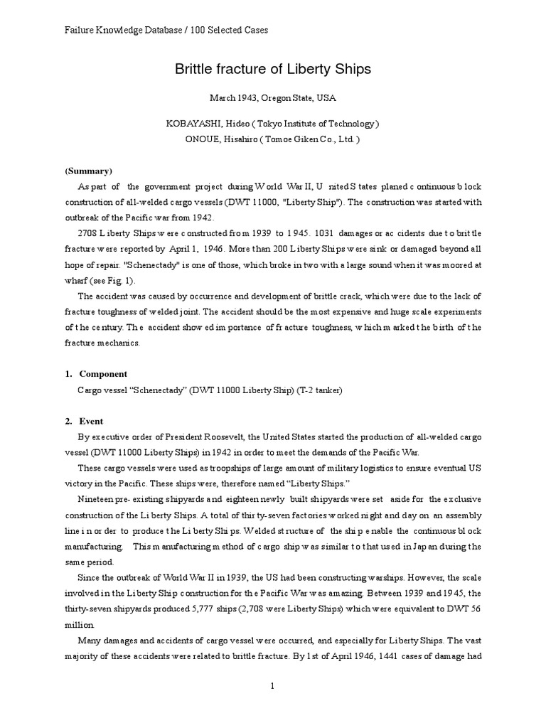 Brittle Failure of Liberty Ships PDF PDF Fracture Mechanics Ductility