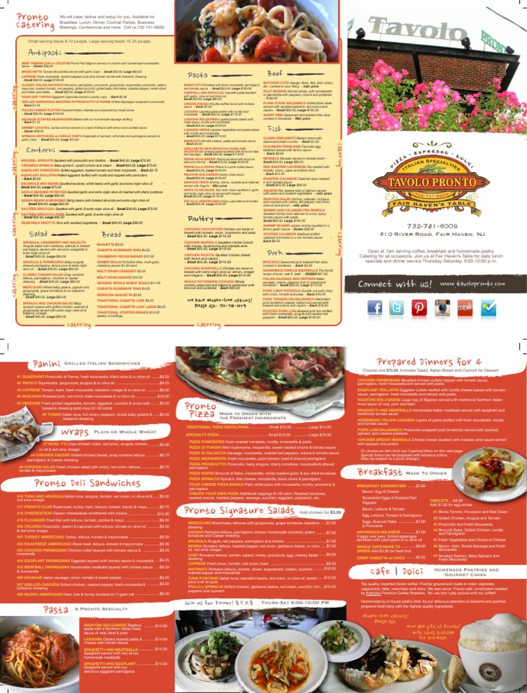 Tavolo Pronto Catering Menu | PDF | Salad | Pizza