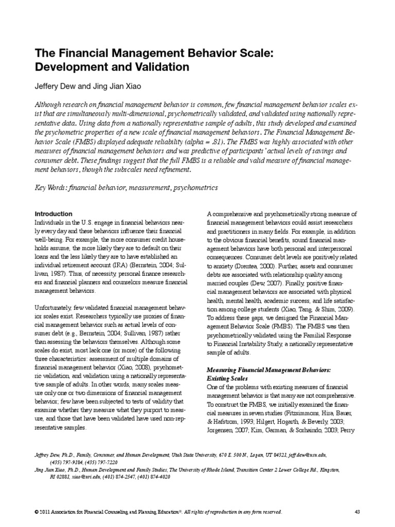 The Financial Management Behavior Scale | PDF | Factor Analysis ...