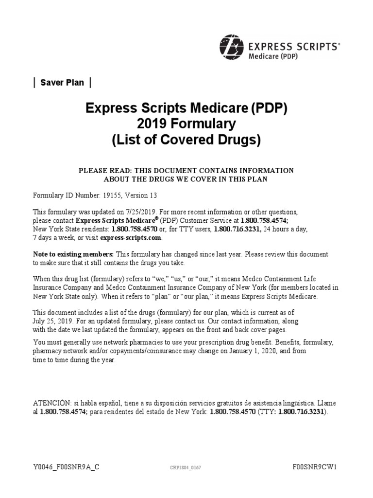Medicare Part D 2019 Formulary Saver PDF Medicare (United States) Medical Prescription