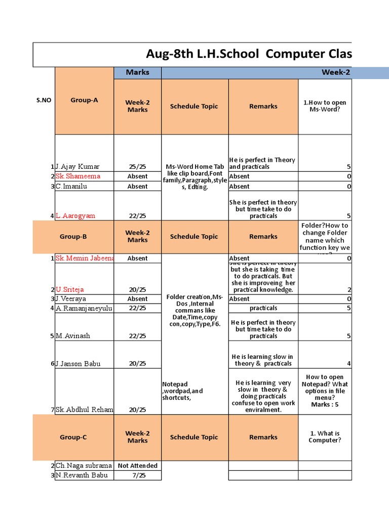 L.H. School Computer Class Exam Results | PDF | Software | Computing