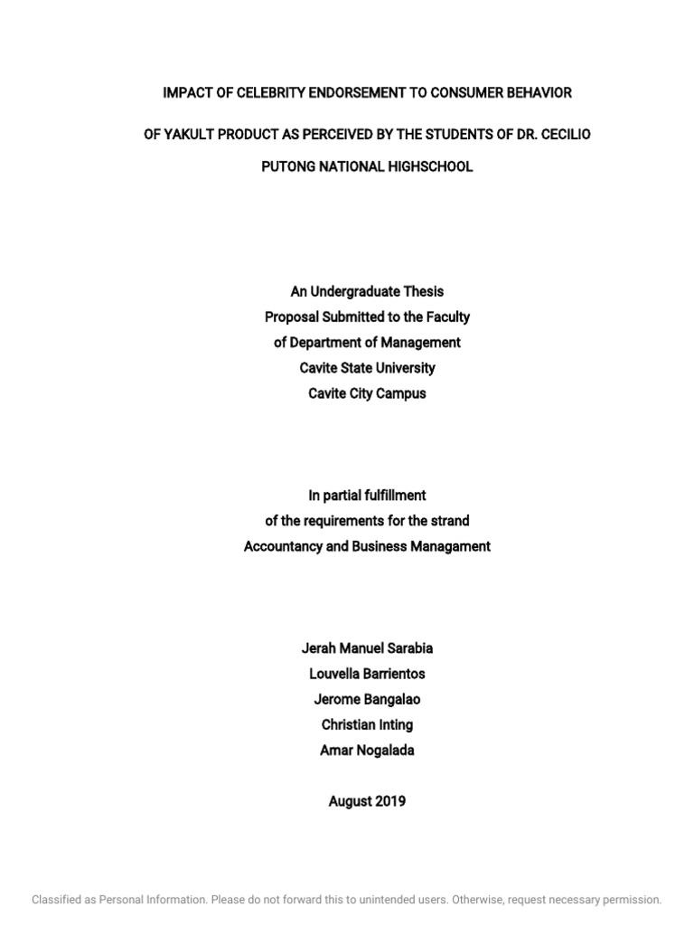 Impact of Celebrity Endorsement To Consumer Behavior | PDF | Nature ...