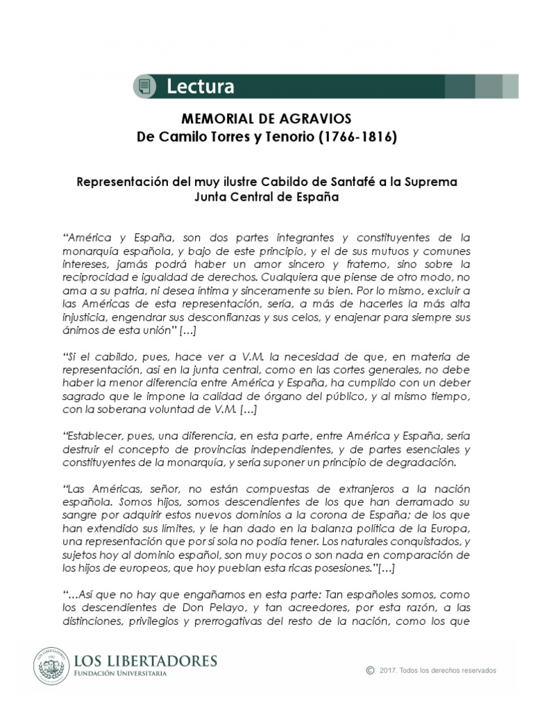 Memorial de Agravios de Camilo Torres | PDF | España | Nación