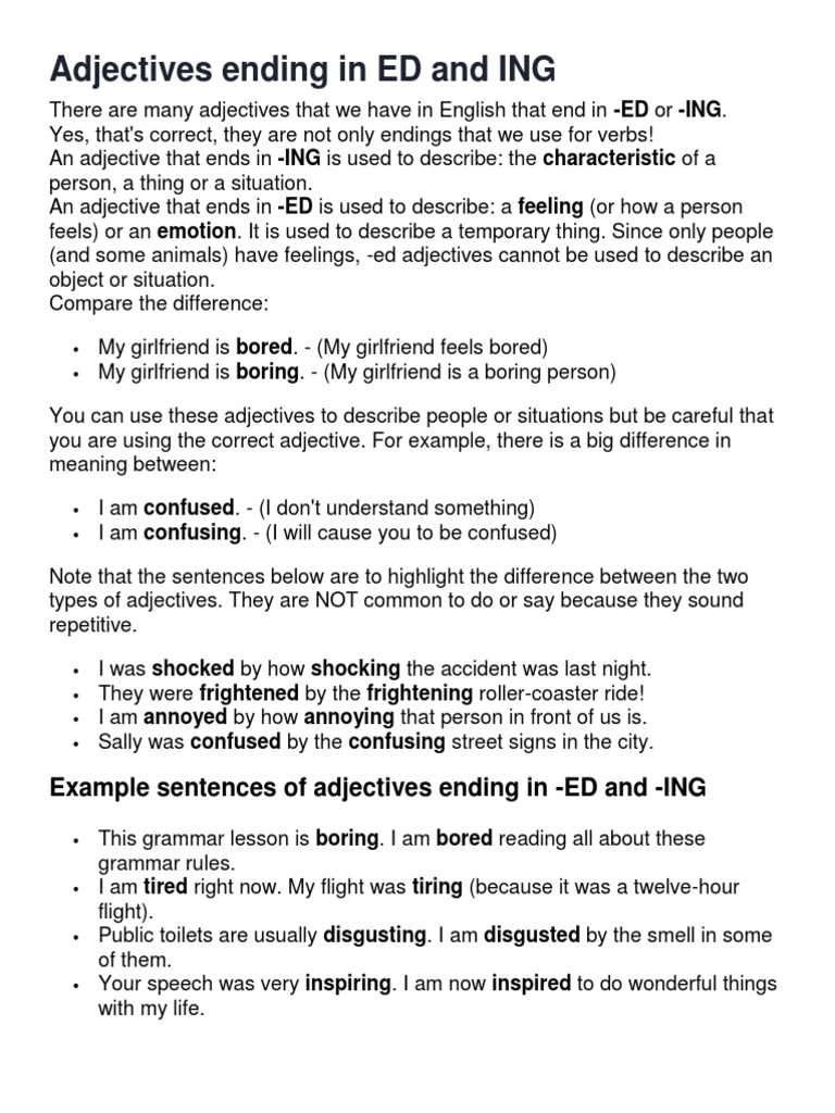 Understanding ED and ING Adjectives | PDF | Adverb | Grammatical Number