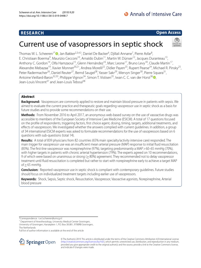 Current use of vasopressors in septic shock Research Open Access Shock (Circulatory) Sepsis