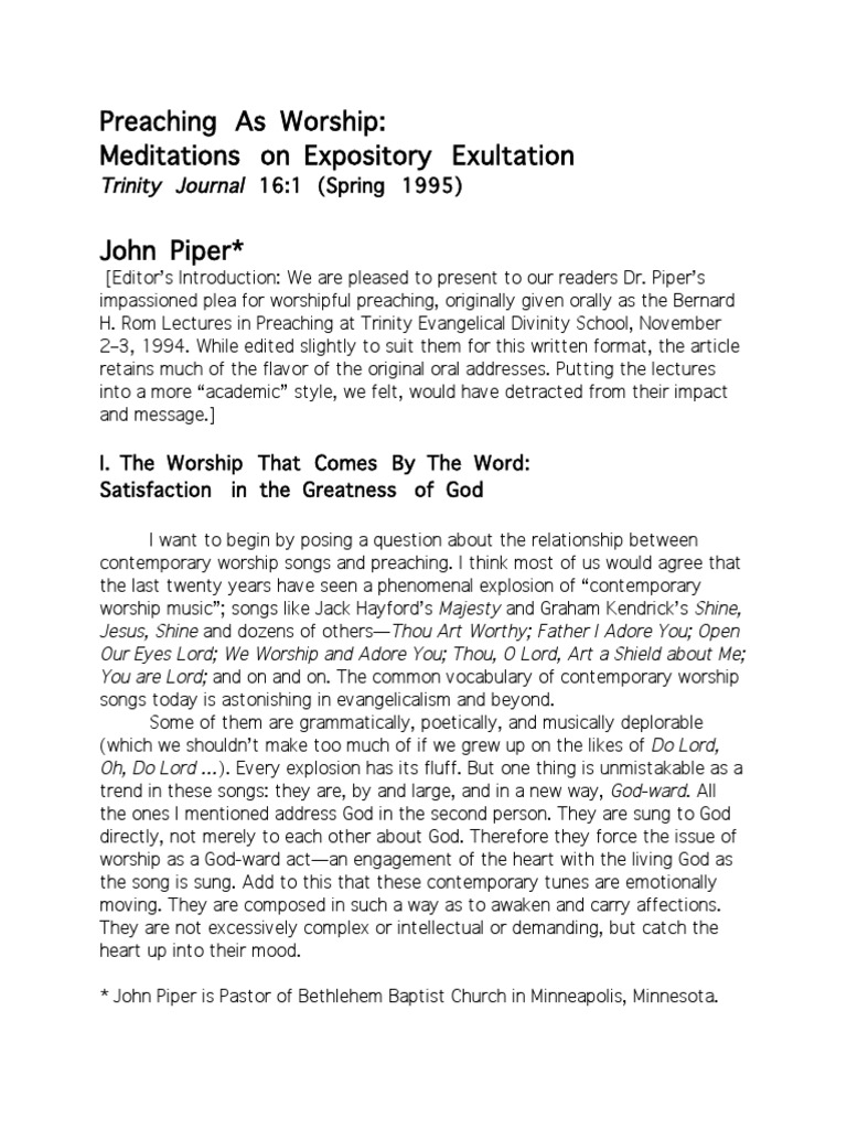 Preaching As Worship | PDF | Expository Preaching | Sermon