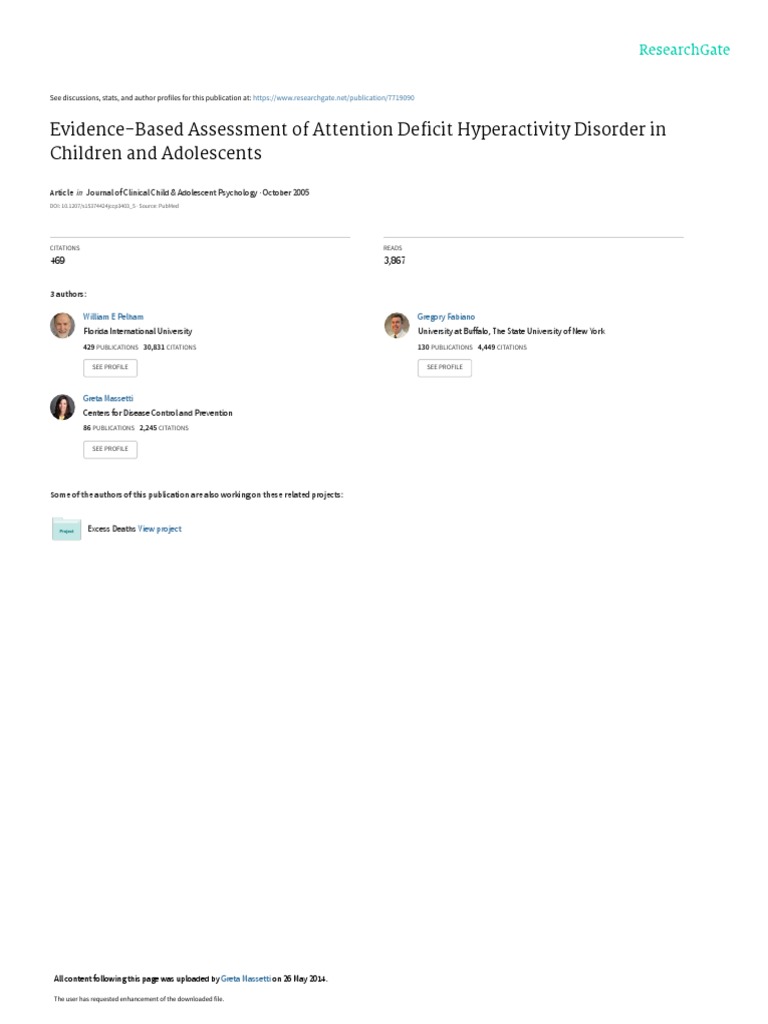 Evidence-Based Assessment of Attention Deficit Hyperactivity Disorder ...