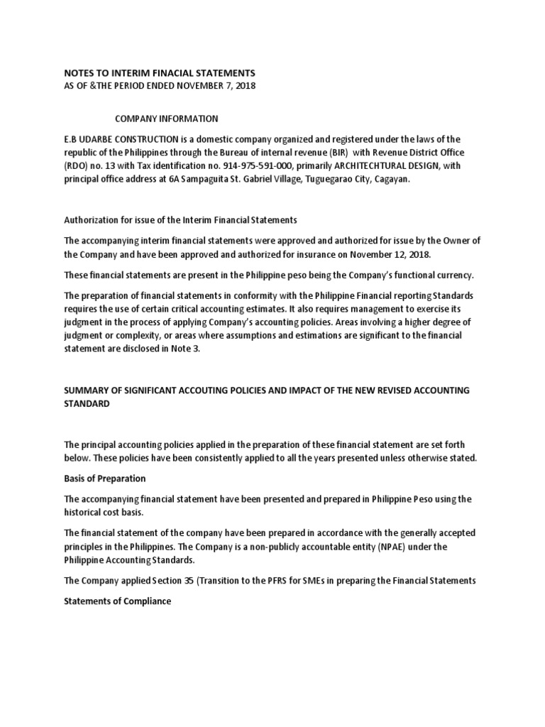 Interim Financial Statements Notes | PDF | Balance Sheet | Financial ...