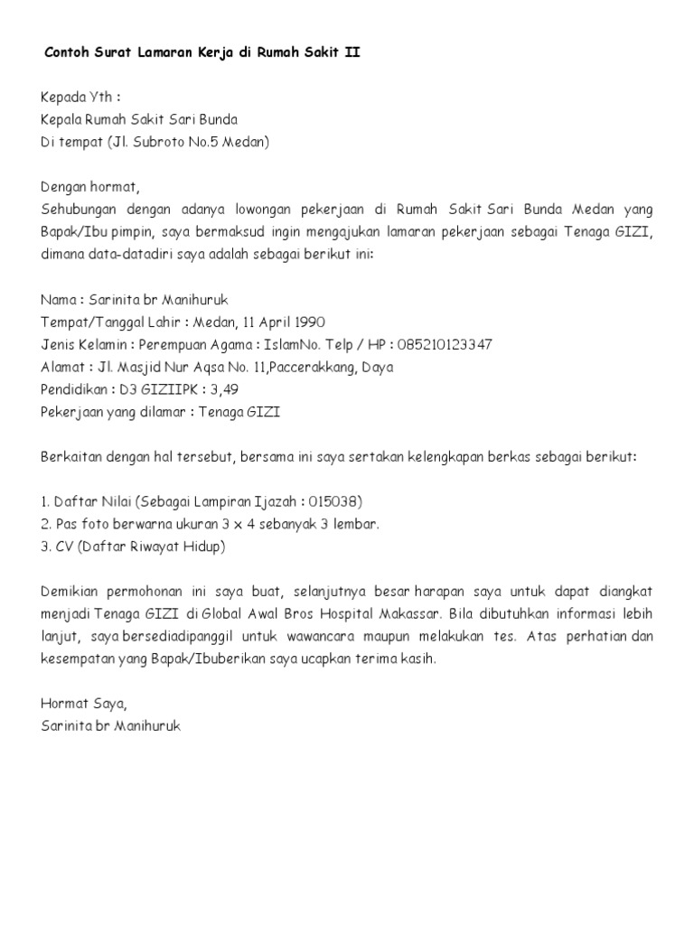 Download 73+ Contoh Surat Surat Lamaran Kerja Untuk Rumah Sakit Terbaru Gratis