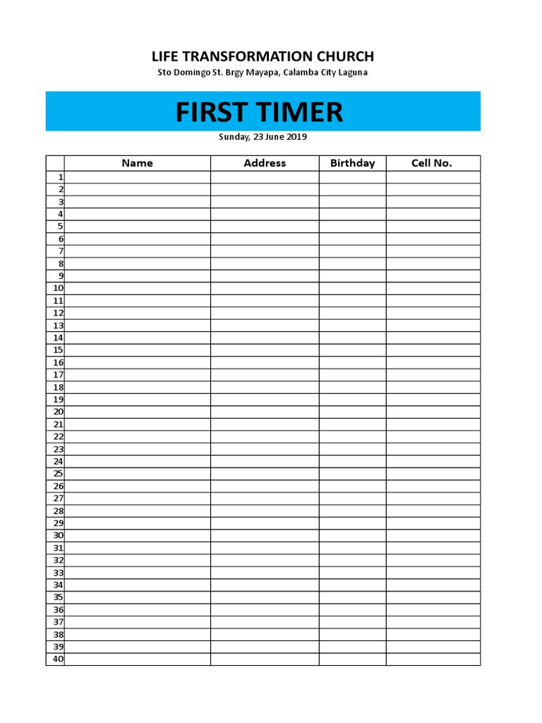 First Timer: Life Transformation Church | PDF