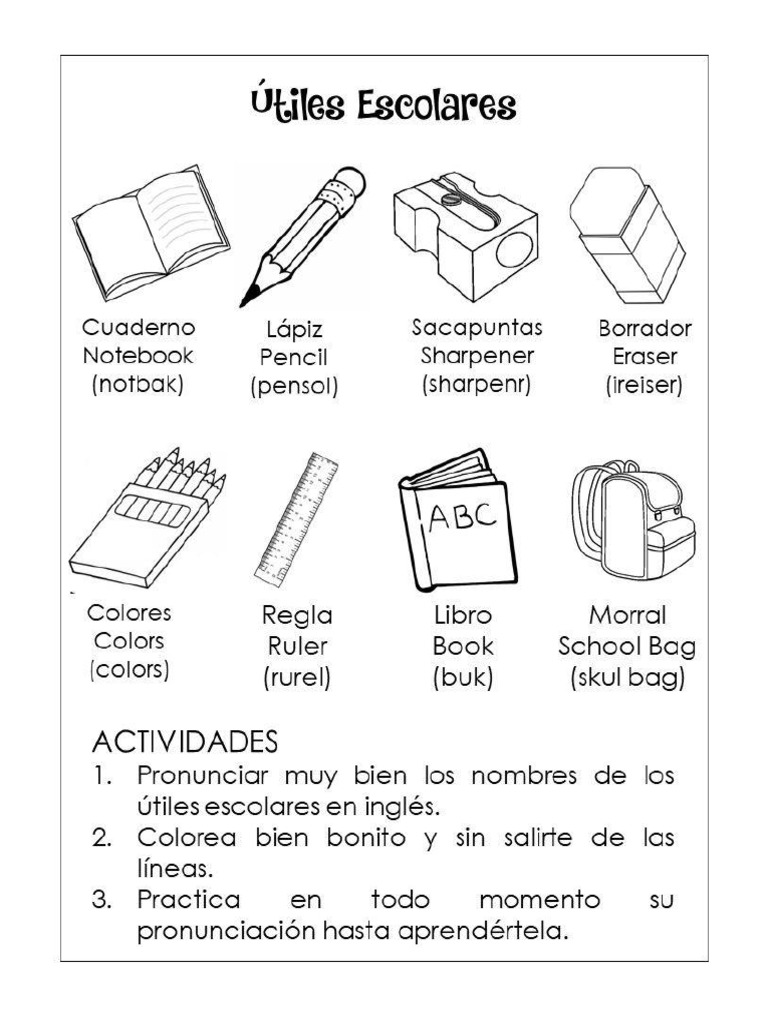 Utiles Escolares en Ingles | PDF