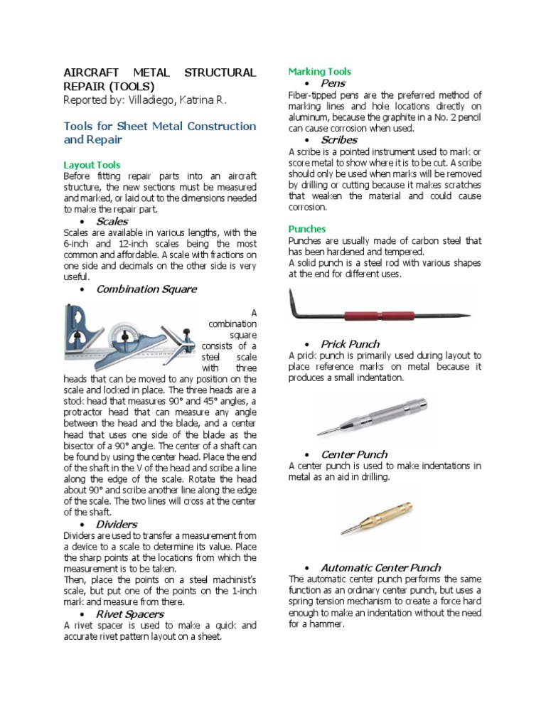 Aircraft Sheet Metal Repair Tools Guide | PDF | Sheet Metal | Drill