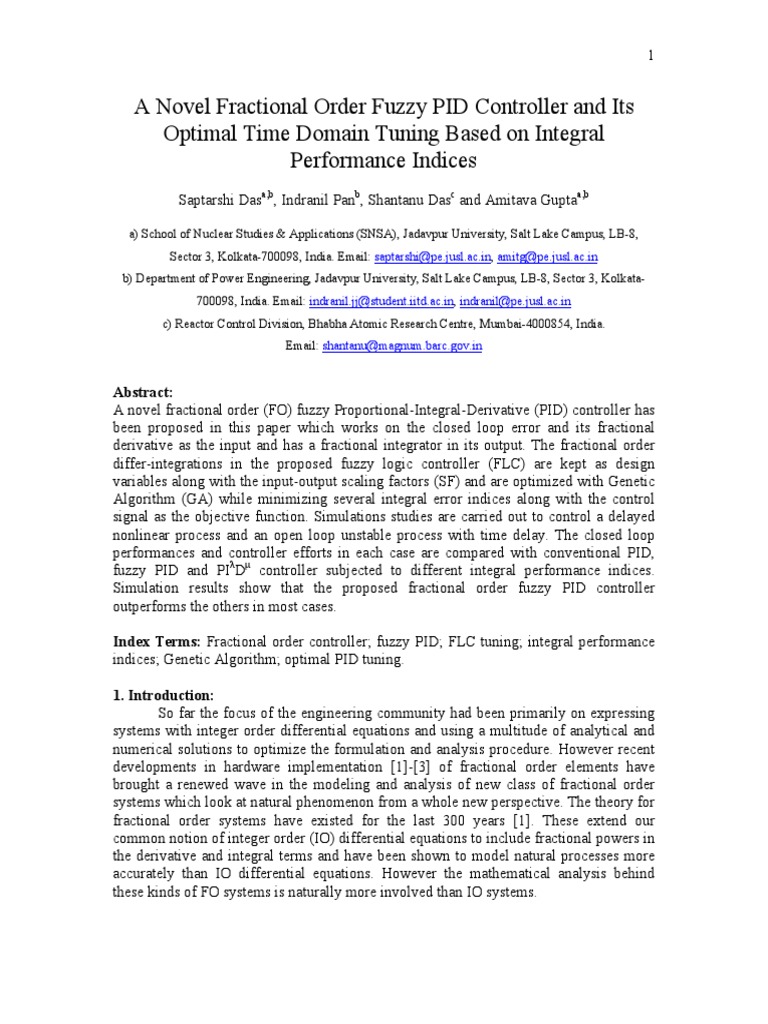 Novel Fuzzy PID Controller Optimization | PDF | Control Theory ...