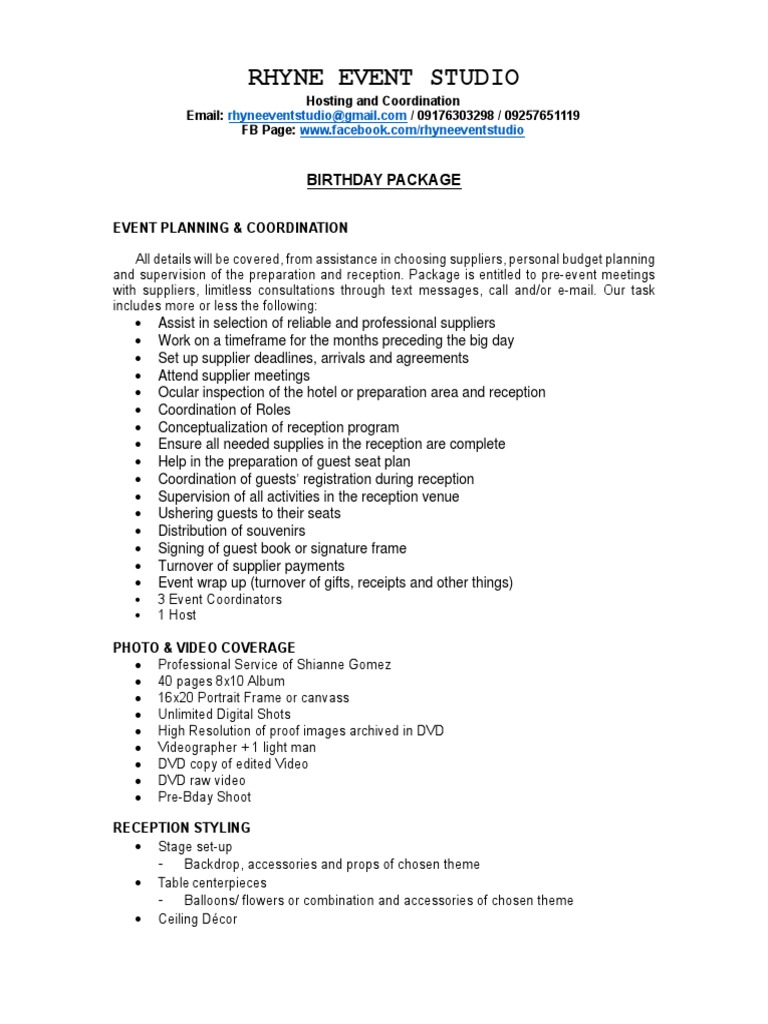 1st Birthday Party Event Proposal | PDF | Business