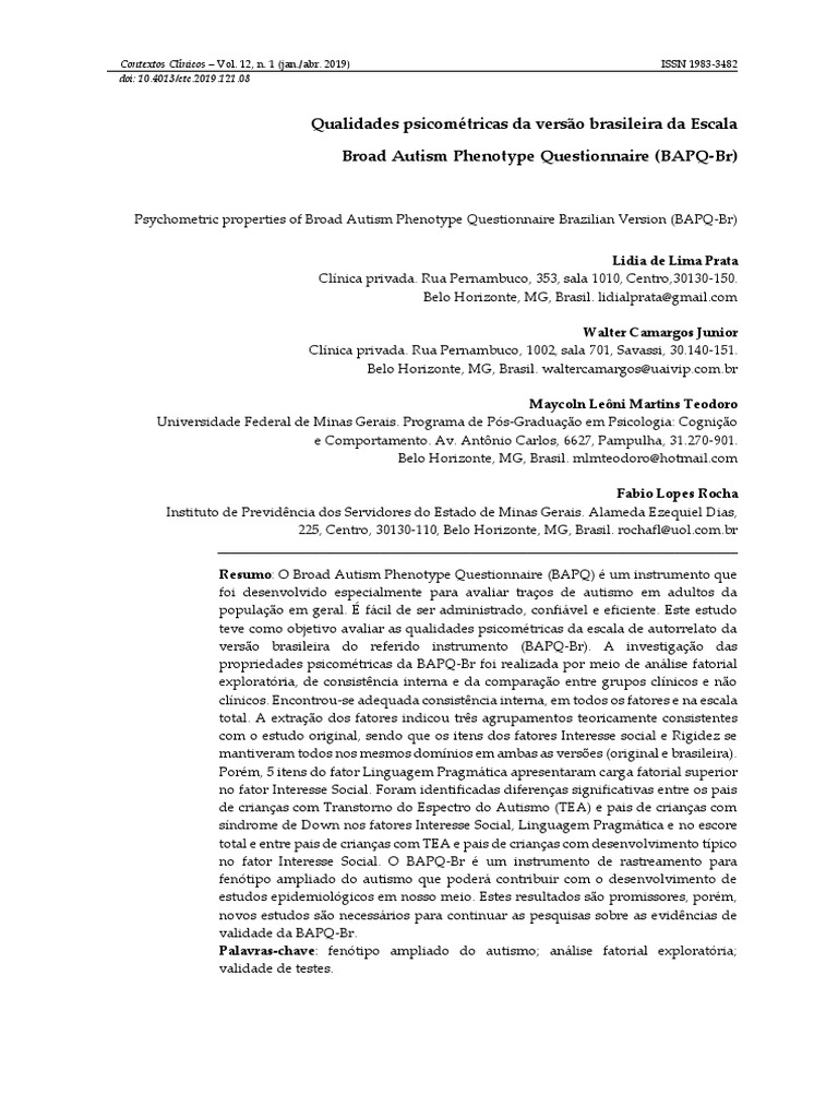 Qualidades Psicométricas do BAPQ-Br | PDF | Brasil | Psicologia