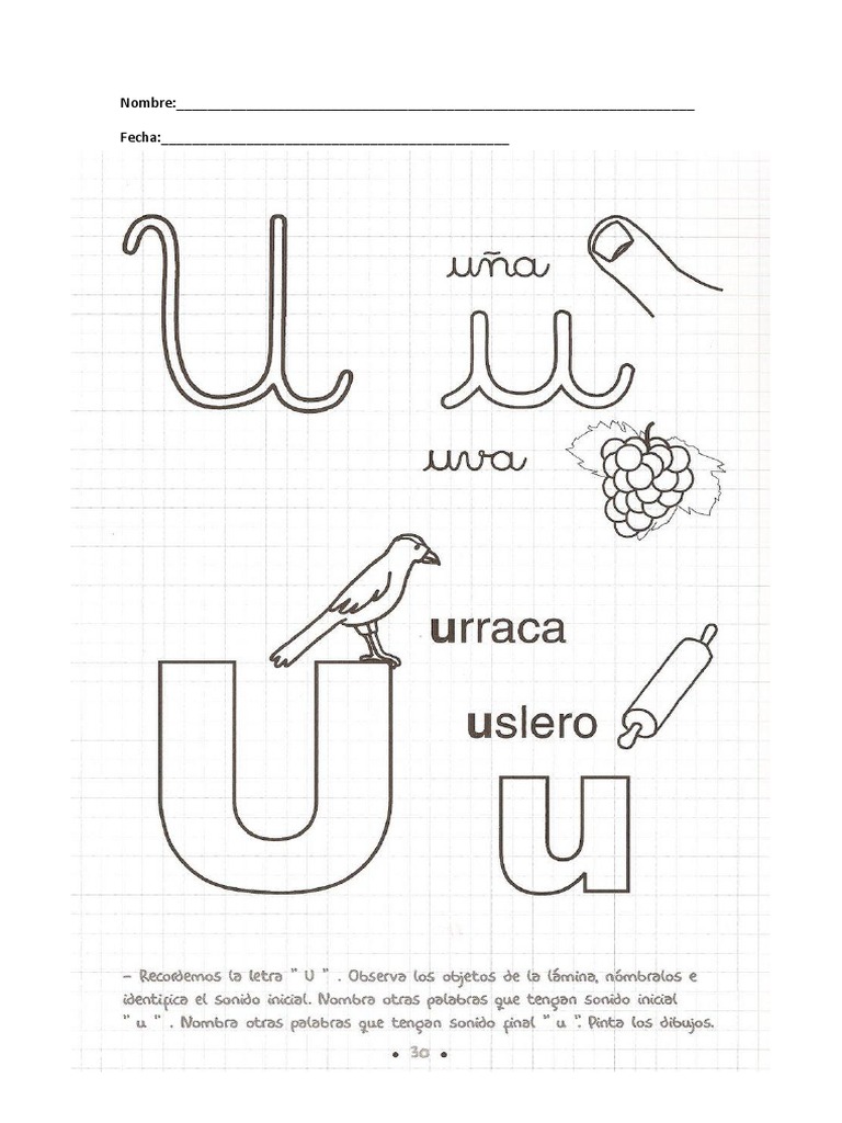Actividades de la Vocal U para Niños | PDF