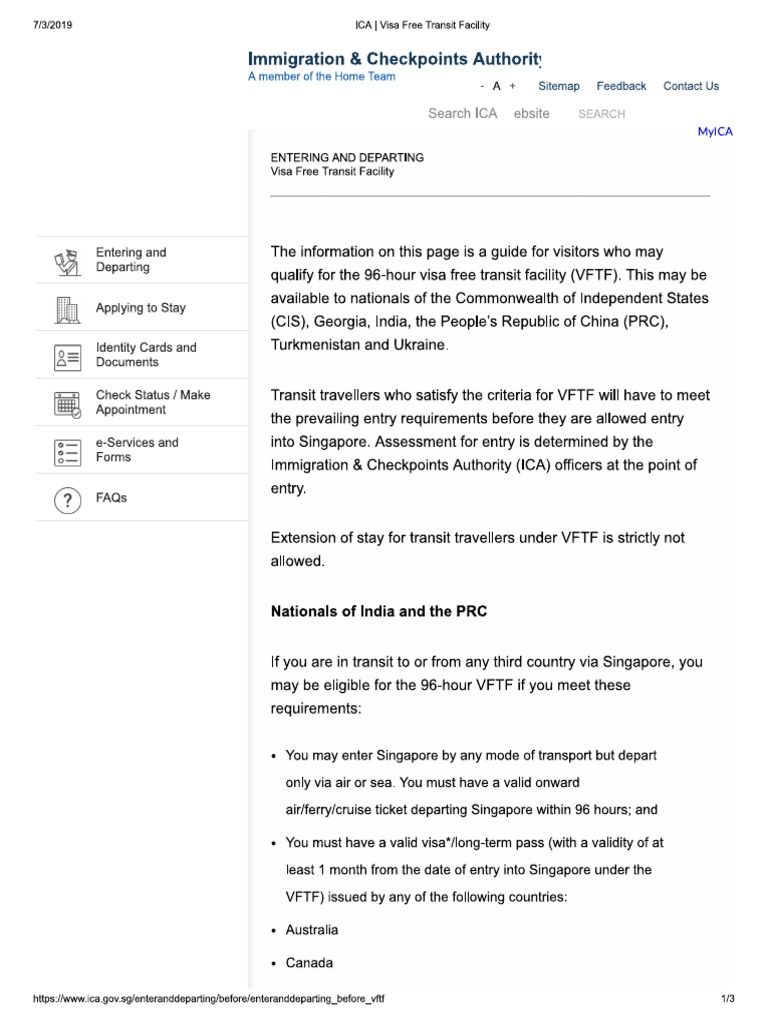 Understanding ICA Visa-Free Transit | PDF