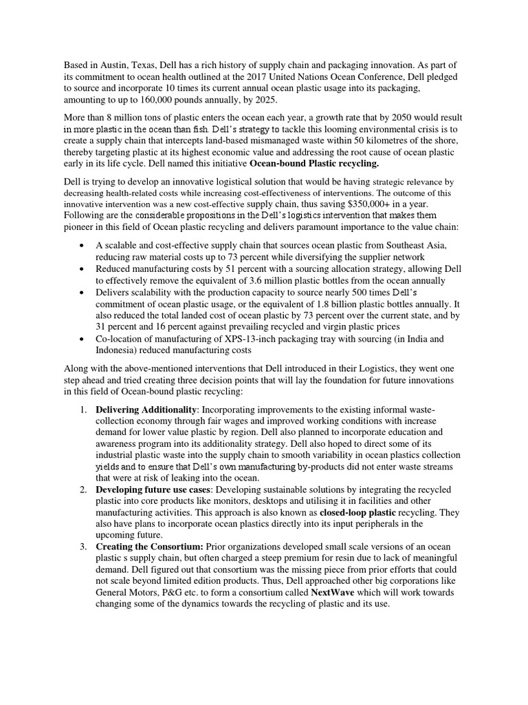Dell's Ocean Plastic Supply Chain Strategy | PDF | Dell | Recycling