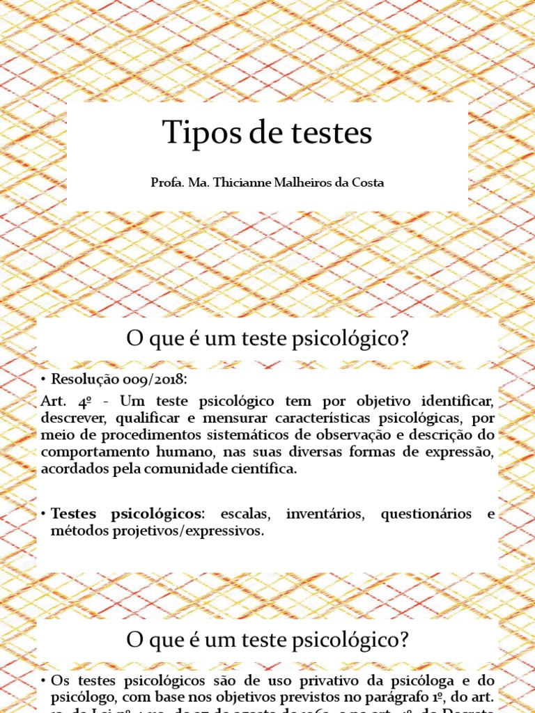 Aula 1 - Tipos de Testes | PDF | Testes psicológicos | Psicologia
