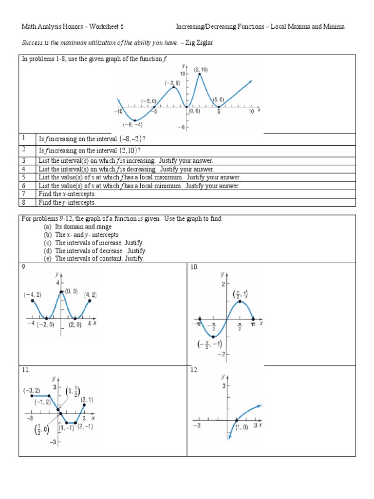 Increasing/Decreasing Functions Worksheet | PDF
