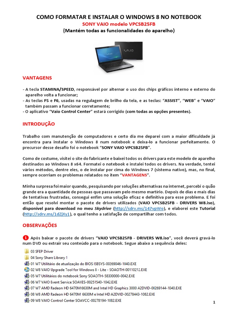 Tutorial Instalar Windows 8 No Vaio Vpcsb25fb | PDF | Windows 8 | BIOS