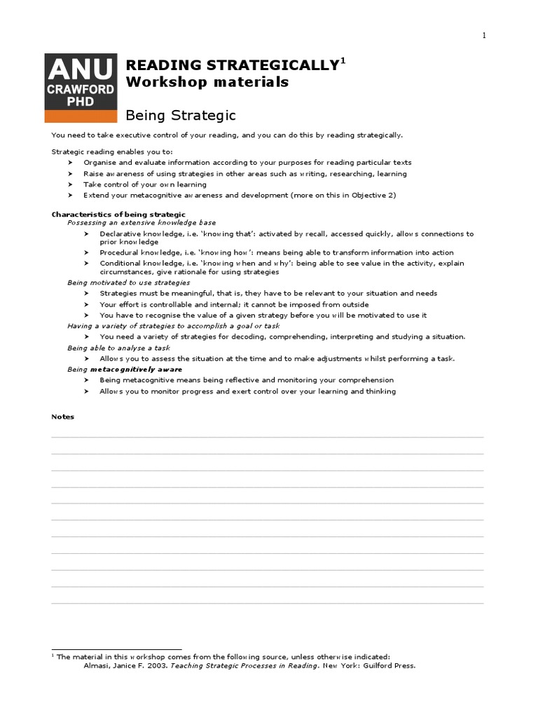 Strategic Reading for Grade 8 Comprehension | PDF | Metacognition ...