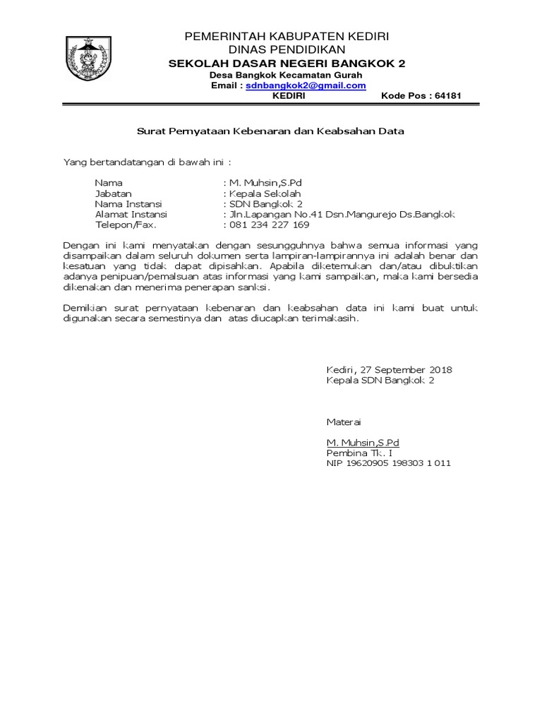 Surat Pernyataan Data