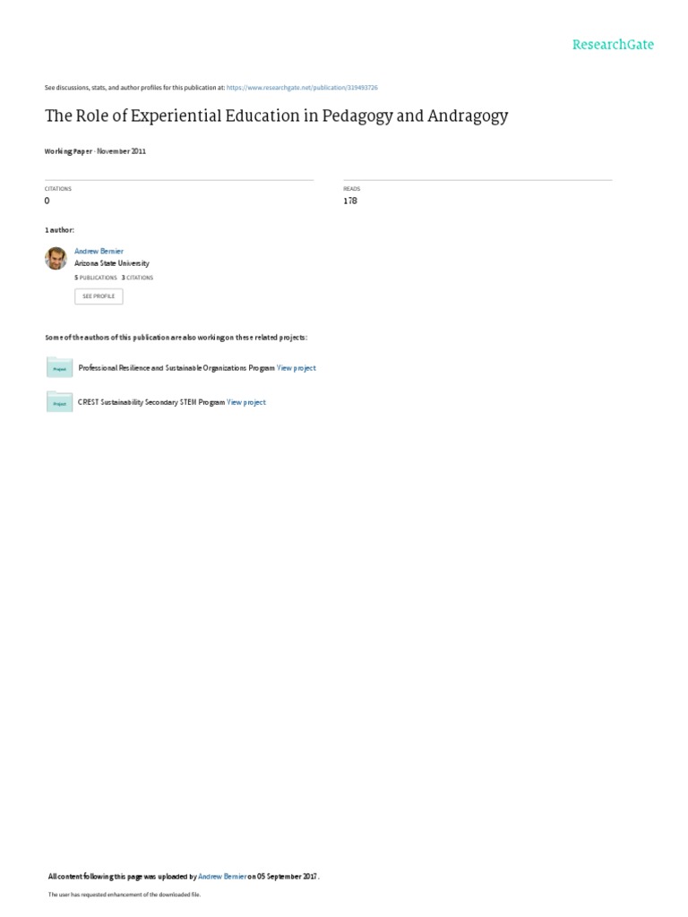 Experiential Education in Pedagogy & Andragogy | PDF | Experiential ...