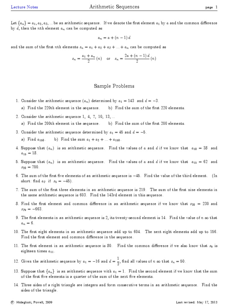 Arithmetic Sequences: Formulas & Problems | PDF | Summation | Sequence