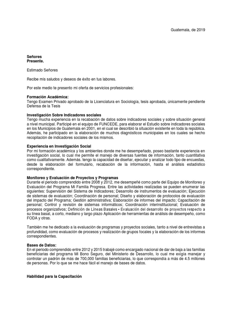 Carta de Oferta de Servicios Profesionales Generica | PDF ...