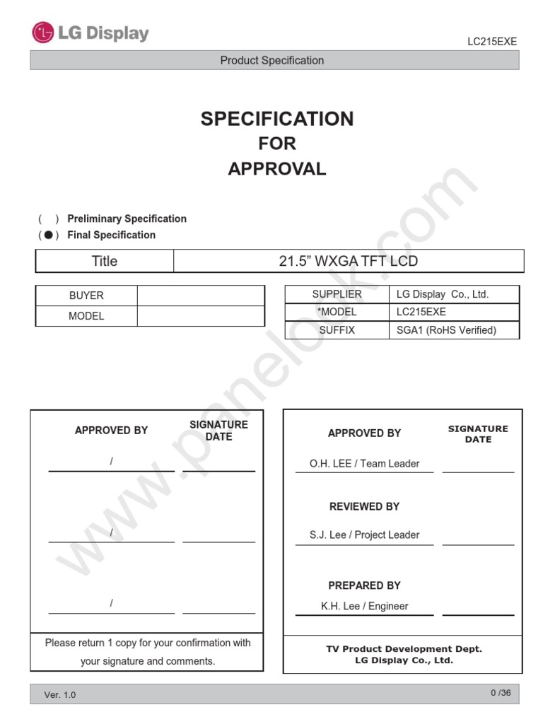 LC215EXE Panel Specifications Overview | PDF | Thin Film Transistor ...