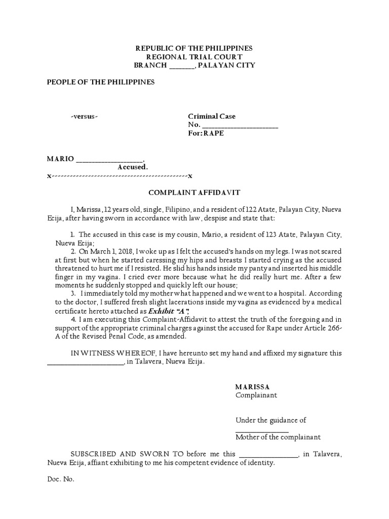 Complaint affidavit affidavit criminal law