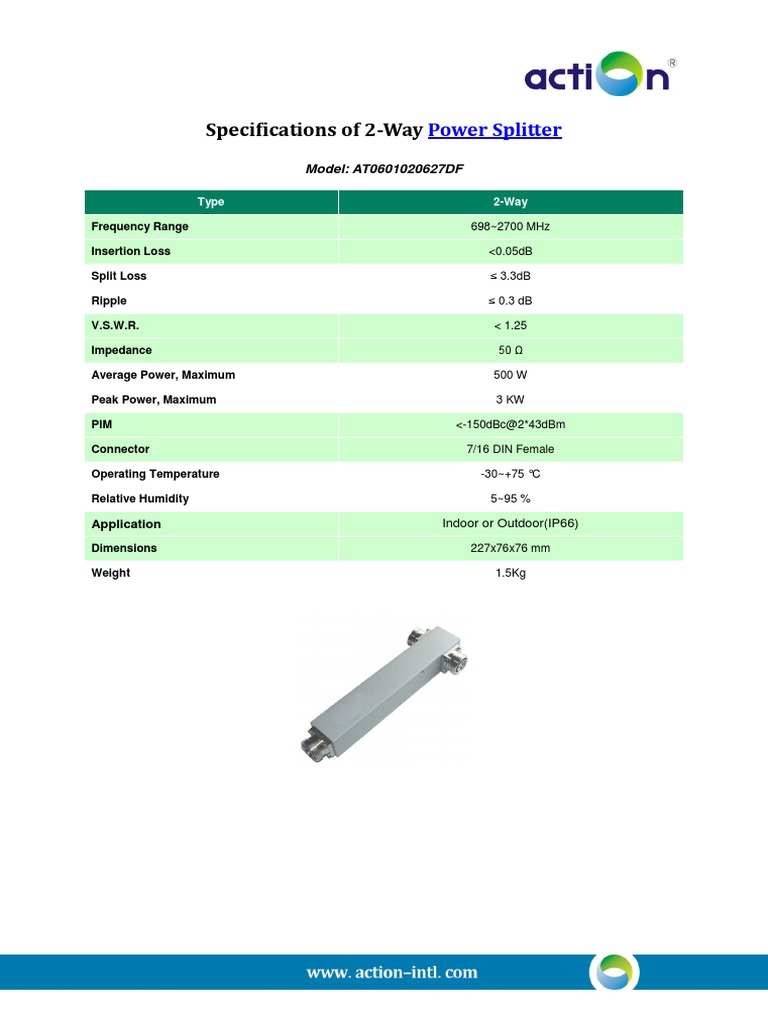 2-Way Power Splitter Specifications | PDF