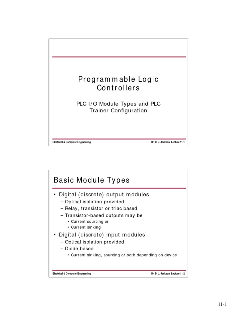 Programmable Logic Controllers PLC I/O Module Types and PLC Trainer