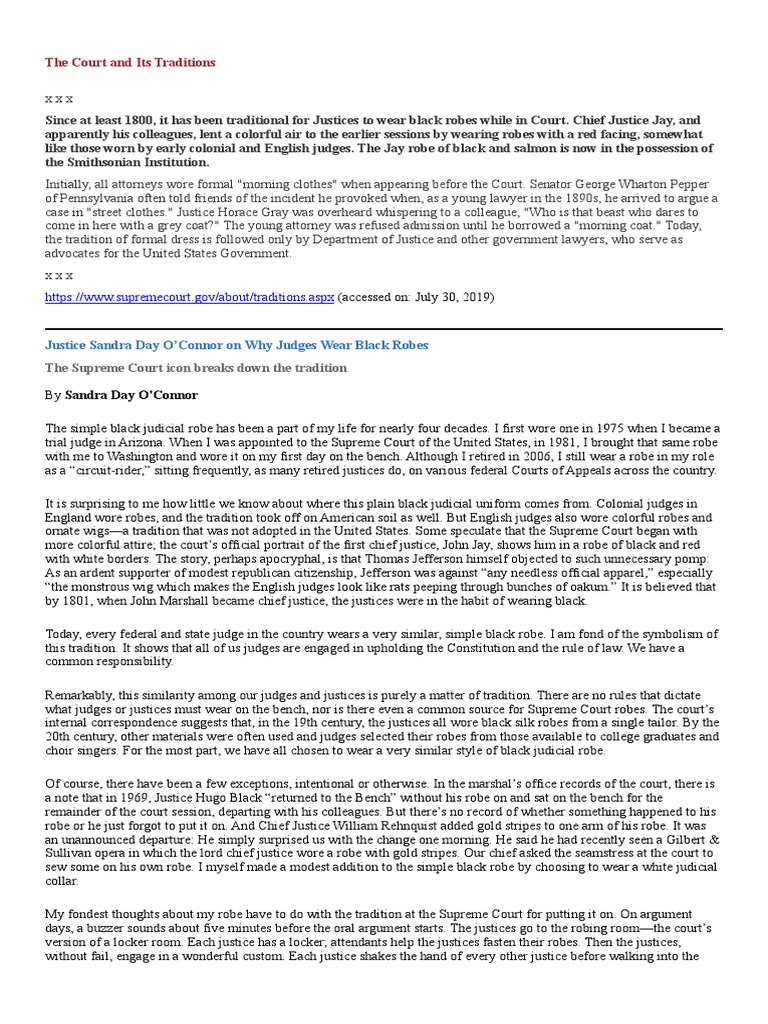 The Court and Its Traditions Justice Sandra Day O'Connor On Why Judges