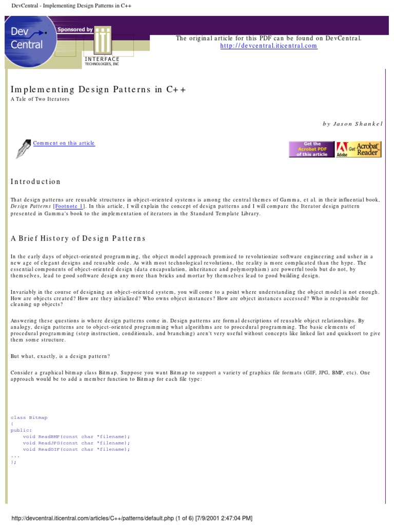 Implementing Design Patterns in C++: The Original Article For This PDF ...