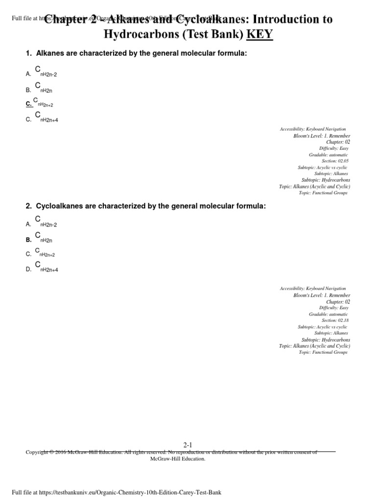 Organic Chemistry 10th Edition Carey Tes PDF | PDF | Alkane ...