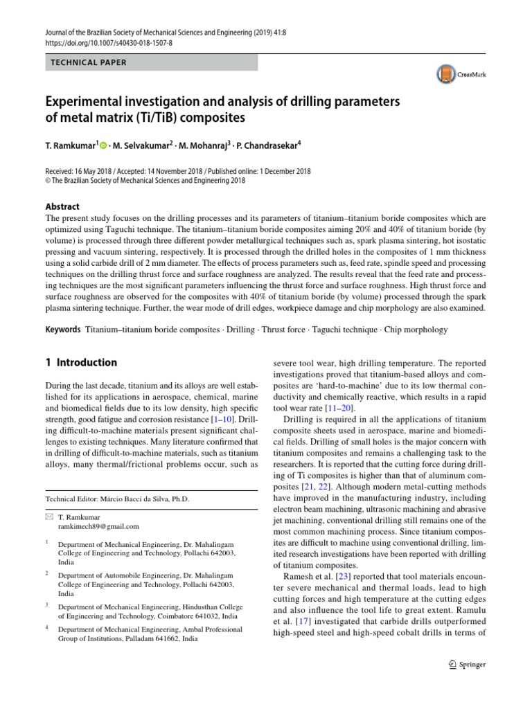 Experimental Investigation and Analysis of Drilling Parameters of Metal ...