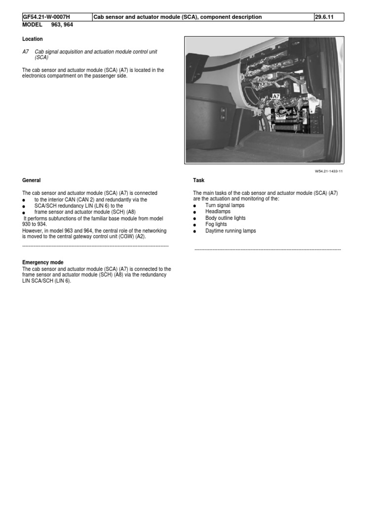 Cab Sensor and Actuator Module (SCA), Component Description PDF