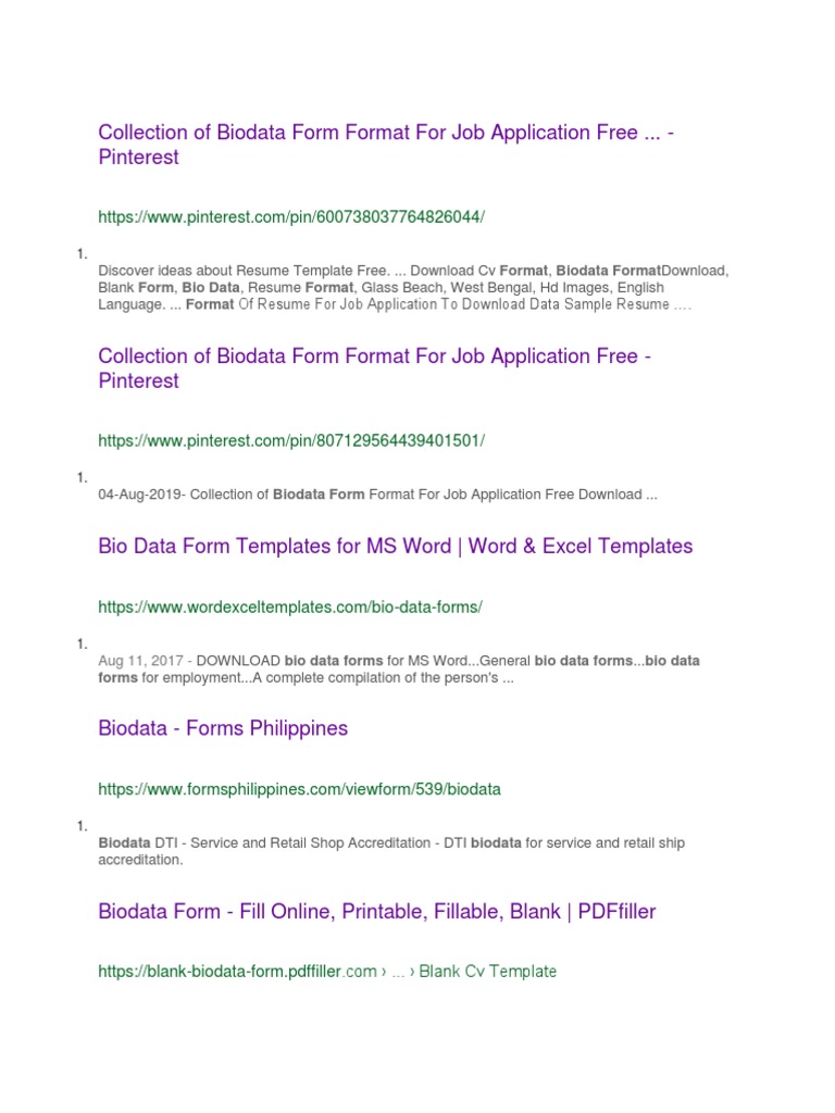 Format Biodata Format Form Bio Data Format Format  PDF  Digital Regarding Free Bio Template Fill In Blank