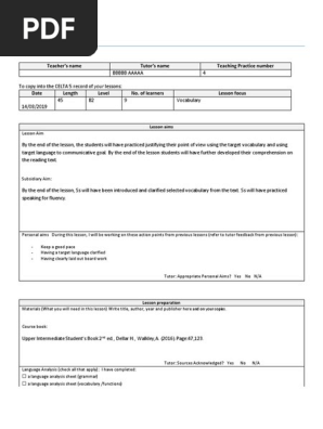 Celta Lesson PLAN