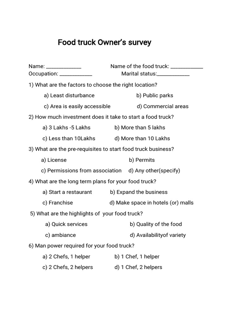 Food Truck Owner's Survey